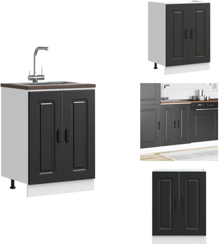 Spülenunterschrank Kalmar Schwarz 60x46x81,5 cm Holzwerkstoff - Spülenunterschrank - Spülenunterschränke - Küchenuntersc...