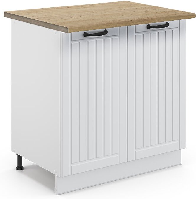 Vicco - Spülenunterschrank Fame-Line, Weiß Landhaus, 80 cm mit Regal, ap Eiche