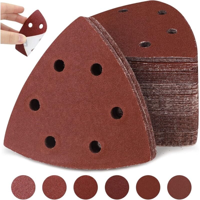 Thumbnail - Delta-Schleifdreiecke, 120 Stück 6-Loch-Dreieck-Poncag, Dreieck-Schleifpapier 93 x 93 x 93 mm (je 20 x Körnung 40/60/80/...