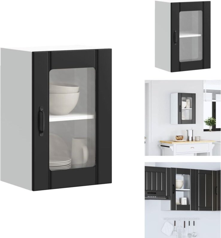 Küchen-Hängeschrank mit Glastür Lucca Schwarz - Küchen-Wandschrank - Küchen-Wandschränke - Wandschrank Küche - Küchensch...