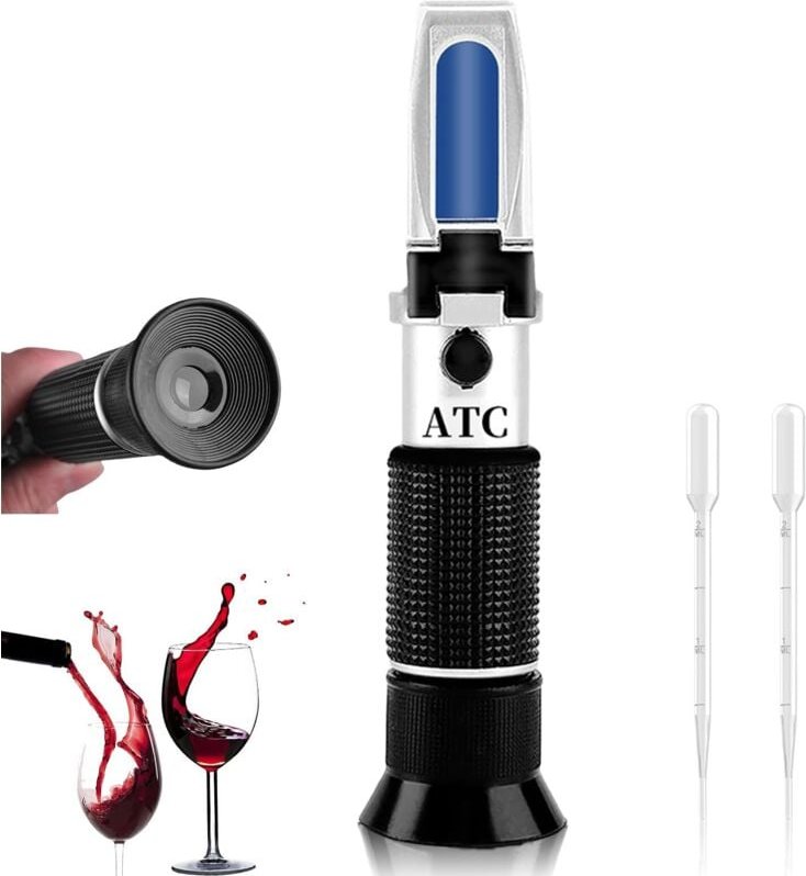 Alkohol-Refraktometer, Handrefraktometer, tragbares Refraktometer mit ATC, Doppelskala (Zucker 0–40 %, Alkohol 0–25 %) z...
