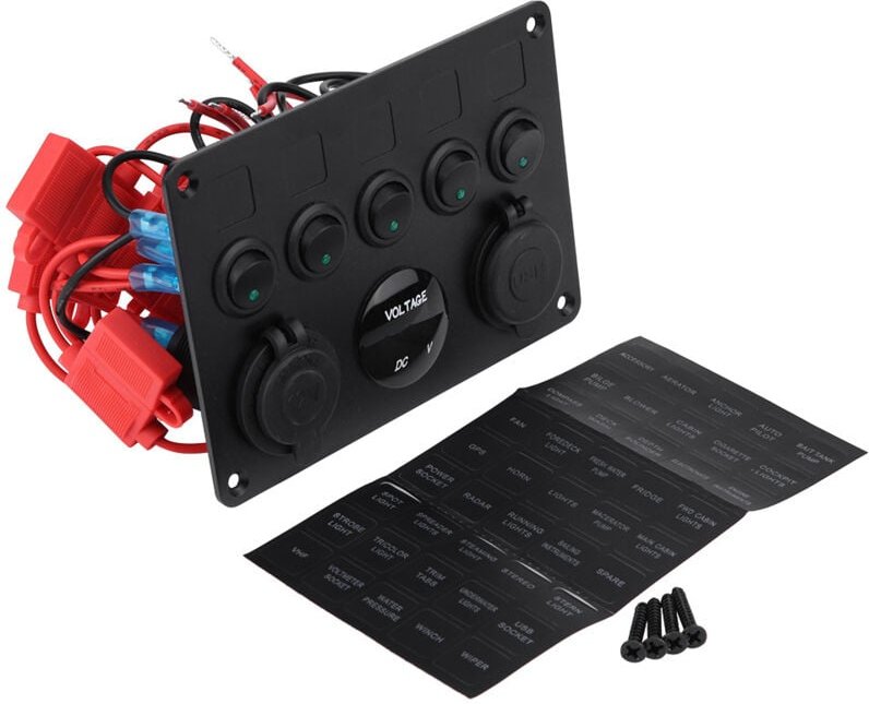 Eosnow - 12-24V 5 Gang-Ein-/Aus-Toggle-Schalttafel Dual usb Voltmeter für Autoboot Marine Truck Green led