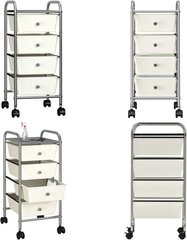 Vidaxl - Schubladenwagen mit 4 Schubladen Weiß Kunststoff - Aufbewahrungswagen - Schubladenwagen - Home & Living