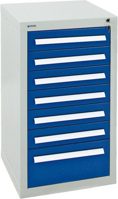 Schubladenschrank Serie T-100/35-1, 7 Schubladen enzianblau (6x100, 1x200mm) - Stumpf