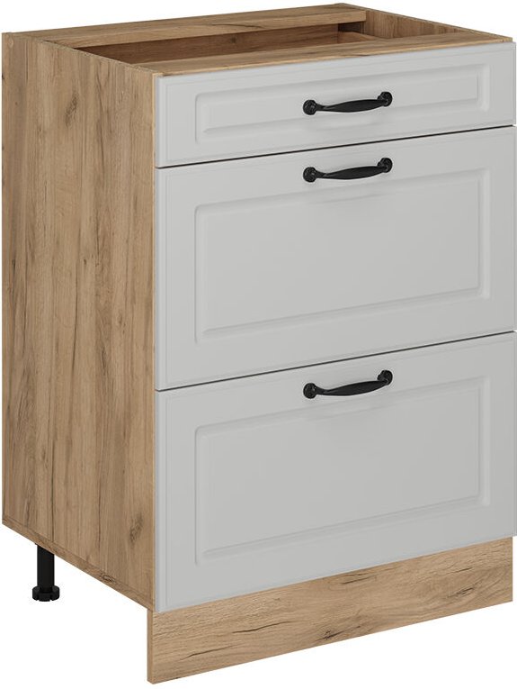 Küchenunterschrank R-Line, Weiß Landhaus, 60 cm mit Schubladen, ohne Arbeitsplatte Vicco