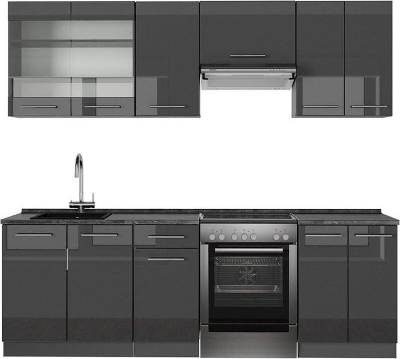 Küchenzeile Fame-Line, Anthrazit Hochglanz, 240 cm , AP Anthrazit, Vicco