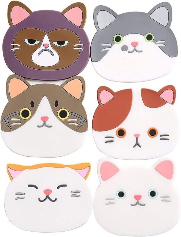 Set mit 6 süßen Katzen-Silikon-Untersetzern für Weintassen, Tee, Zuhause, Geschenkideen