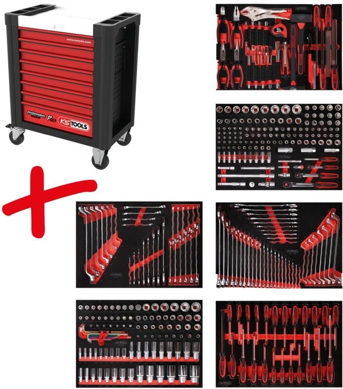 Ks Tools Werkstattwagen-Satz PERFORMANCEplus P10 mit 366 Werkzeugen für 6 Schubladen