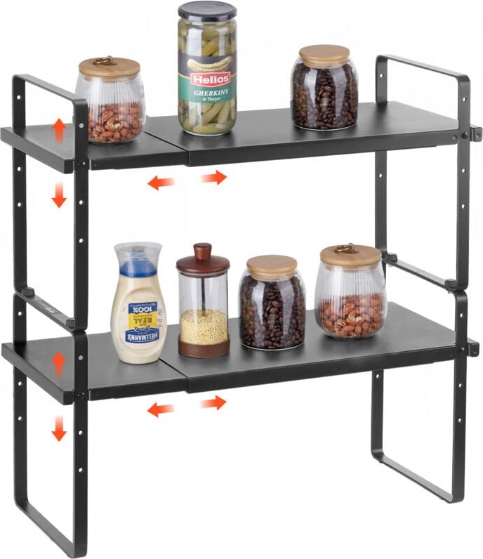 Verstellbares Gewürzregal stehend 2 Etagen großes Fassungsvermögen Küchenregal, stapelbare Organizer für Arbeitsplatte A...