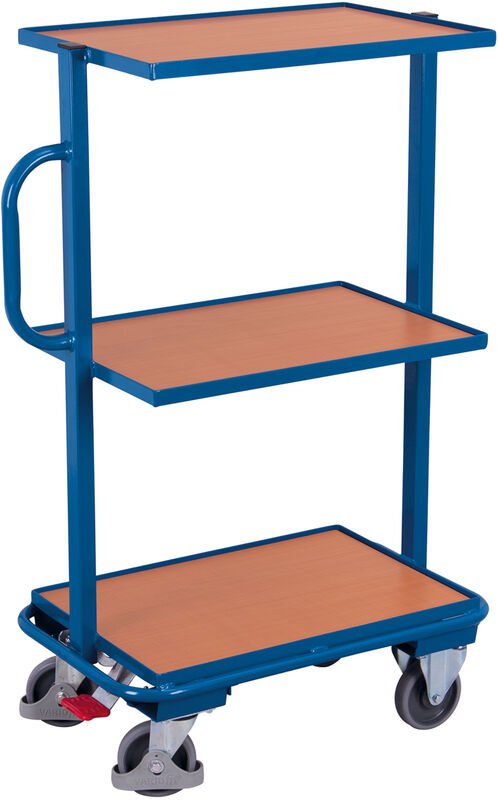 VARIOfit Beistellwagen mit 3 offenen Holzböden, starr 610x410mm