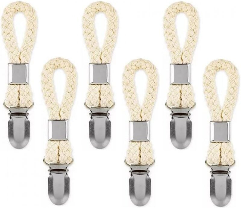 6er-Pack Handtuchklammern, Badetuchklammern aus Baumwollseil (Beige)