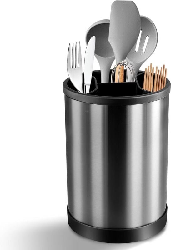 CSPARKV Drehbarer Küchenutensilienhalter, Besteckkorb aus Edelstahl, Utensilien-Organizer für Löffel, Gabel