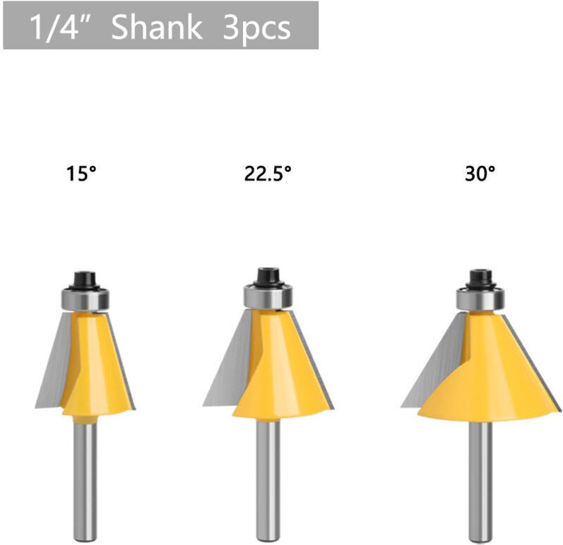 3 kantige abgeschrägte Brocas von 6,35 mm, 2 Mayales von 15°/22,5°/30°, Fresa-abgeschrägt, Cortadora de bordes para carp...