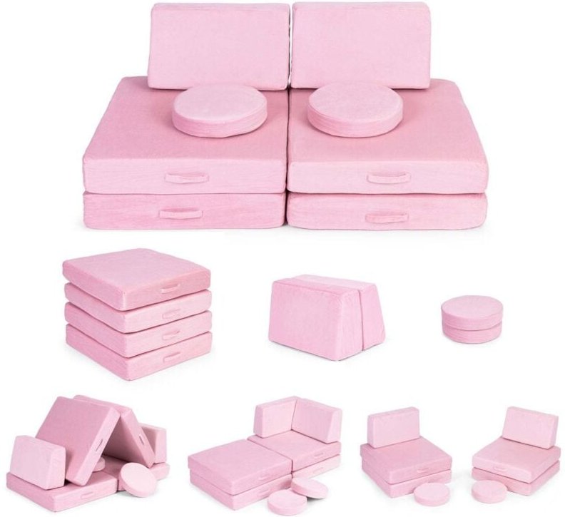 Groes faltbares modulares sofa fur kinder zum selbermachen 8 weiche kissen - rosa ecotoys