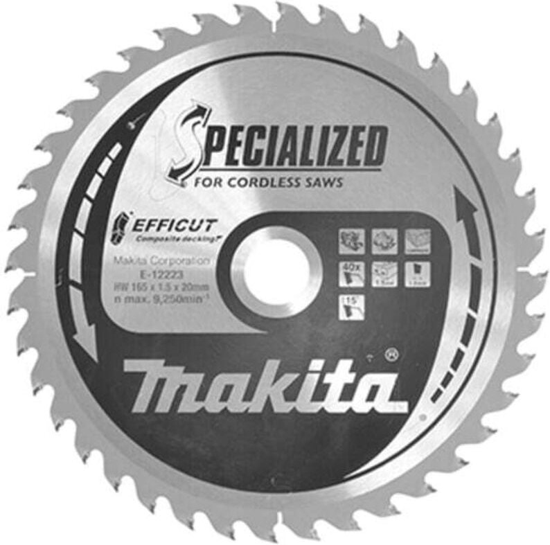 Sägeblatt Säge Sägen wpc Holz 165x1,5x20 Z40 efficut E-12223 - Makita