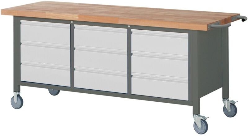 Fahrbare Werkbank Premium mit 9 Schubladen BxTxH 2000x700x880mm - Stier
