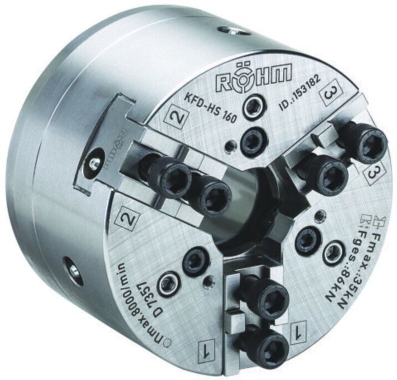 Röhm Kraftspannfutter KFD-HS 200, 3-Backen, Spitzverzahnung 90°, ISO 702-I - 142479