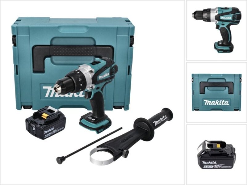 Makita DHP 458 G1J Akku Schlagbohrschrauber 18 V 91 Nm + 1x Akku 6,0 Ah + Makpac - ohne Ladegerät