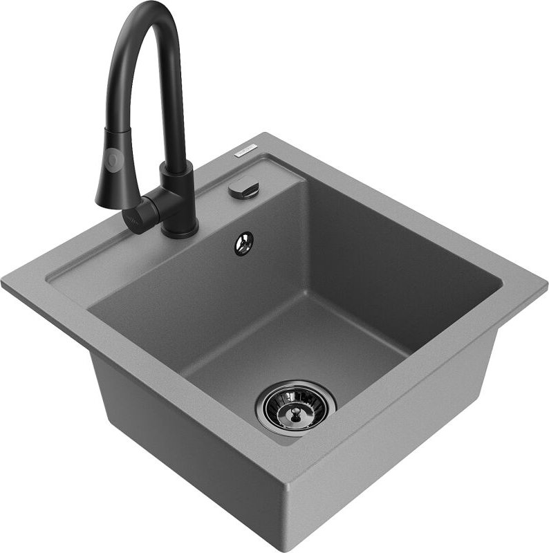 Vito 1-Becken-Granit-Spüle mit Mischbatterie Elia, Grau - 6503-71-670101-70-B - Mexen