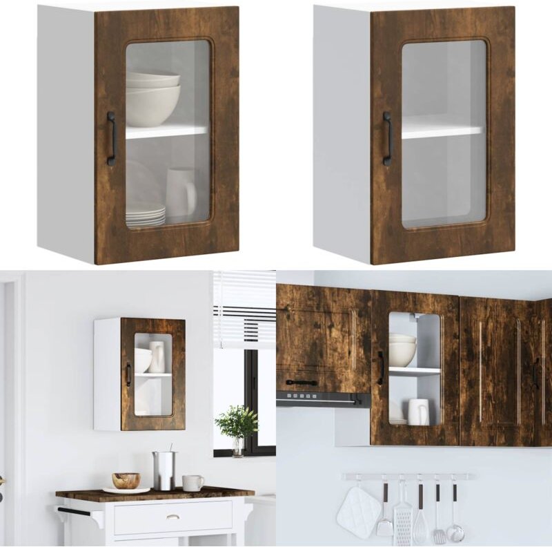 Küchen-Hängeschrank mit Glastür Räuchereiche Holzwerkstoff - Vidaxl