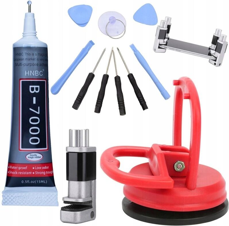 Rosfix-Schraubstock für LCD-Displays + GSM 10-in-1-Werkzeugset + B7000-Kleber + Saugnapf für 55-mm-LCD-Displays
