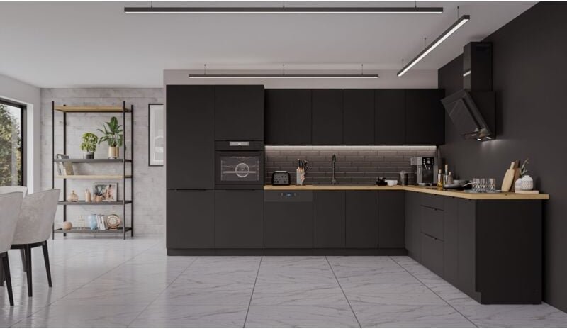 Küchen Preisbombe - Winkelküche siena 350x290 cm Küchenzeile Einbauküche Eckküche Küche Schwarz matt