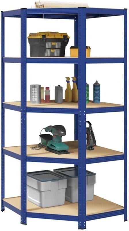 Eckregal mit 5 Böden Blau Stahl & Holzwerkstoff Vidaxl