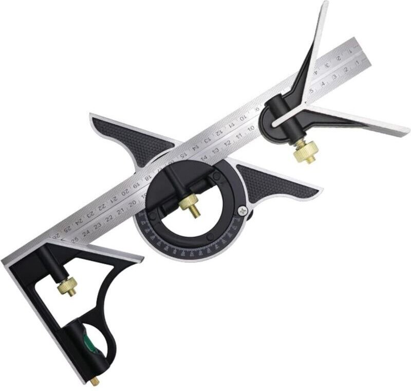 Kombinationswinkel 300 mm, Zimmermannswinkel, Edelstahl-Winkellineal, Kombinationswinkel mit Wasserwaage und praktischem...