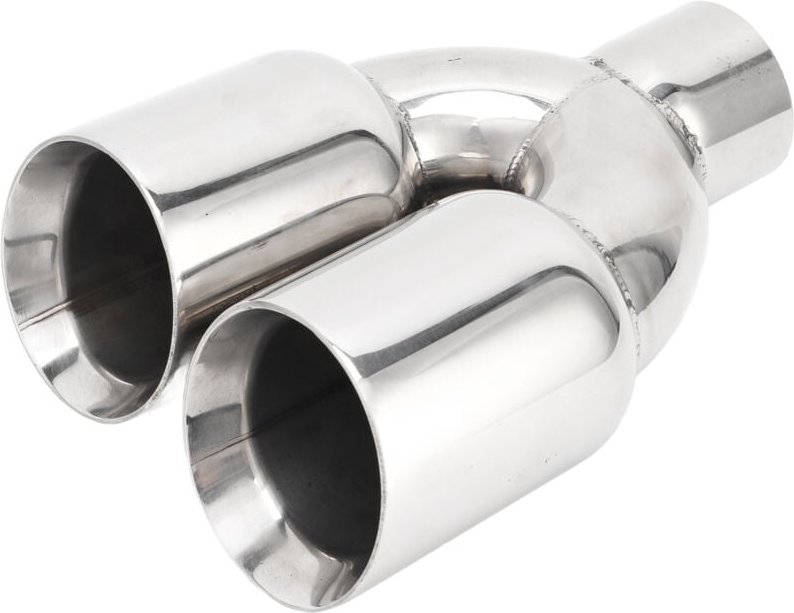 Thumbnail - 63x89mm Auto Dual Auspuff Tipp Edelstahl Silber Schweißen Auf Auspuffrohr Universal y Form Für Autos