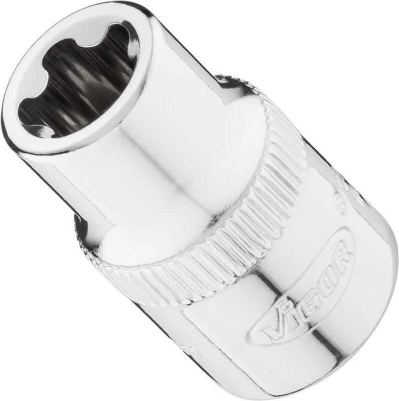 VIGOR Steckschlüsseleinsatz, 3/8 (10 mm) Vierkant hohl, Außenprofil mit 5 abgerundeten Flanken (TORX-ähnlich), SW E11+