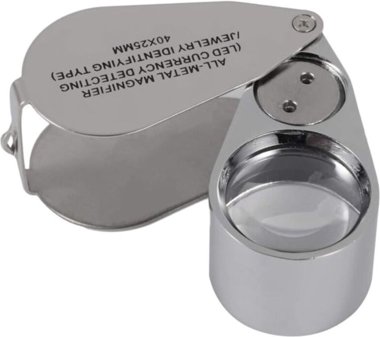 Linghhang - 1 Stück, faltbare Lupe aus Metall mit 40-facher Vergrößerung und led