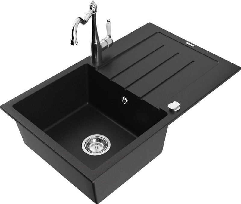 Mexen - Bruno 1 Becken-Granitspüle mit Abtropffl√§che und Mischbatterie Carla, Schwarz - 6513-77-670700-00