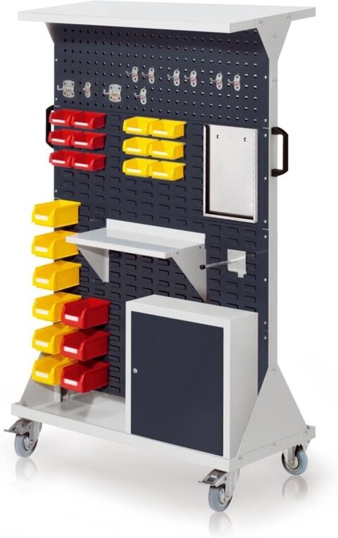 Kappes RasterMobil® mobiler Arbeitsplatzschrank Größe 4 1580x1000x500mm 2x Lochplatte 6x Schlitzplatte mit Ablageboden u...