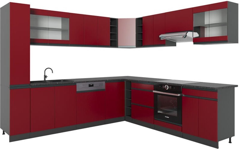 Vicco - Eckküche R-Line, Rot/Anthrazit, 257 x 277 cm J-Shape, ap Anthrazit