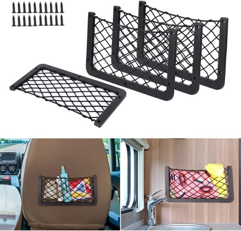 Thumbnail - 4 Stück multifunktionales Auto-Aufbewahrungsnetz mit Kunststoffrahmen, 35,5 x 18,5 cm, elastisches Aufbewahrungsnetz für...