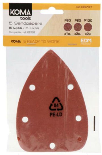 5 KOMA-Schleifpapiere - für Dreiecksschleifer 08707 - 08737