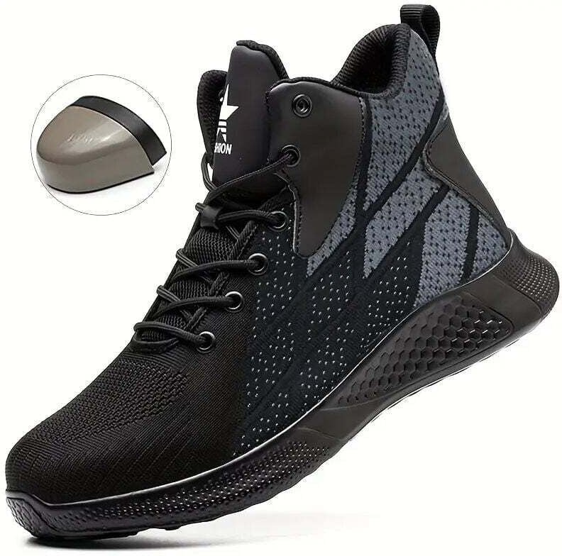Thumbnail - Sicherheits-Arbeitsschuhe mit Stahlkappe für Herren und Damen – leichte, atmungsaktive, durchtrittsichere High-Top-Indus...