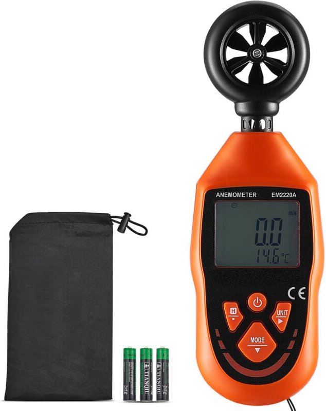 Mophorn Hand-Anemometer, -8–46 °C, digitales Windmessgerät mit LED-Hintergrundbeleuchtung, misst Windgeschwindigkeit, Te...