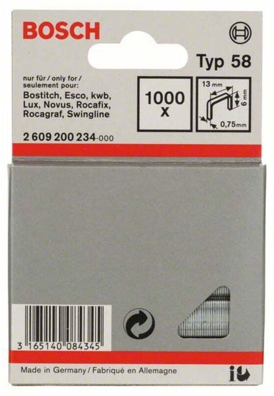 1.000x Feindrahtklammer Typ 58, 13 x 0,75 x 6 mm - 2609200234 - Bosch