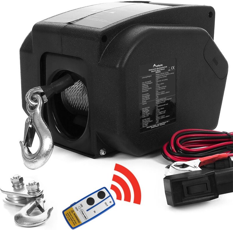 Elektrische Seilwinde 12v für Bootstrailer mit Funkfernbedienung – 4990 Kg Zugkraft, Bootswinde elektrisch, Winde Seilzu...