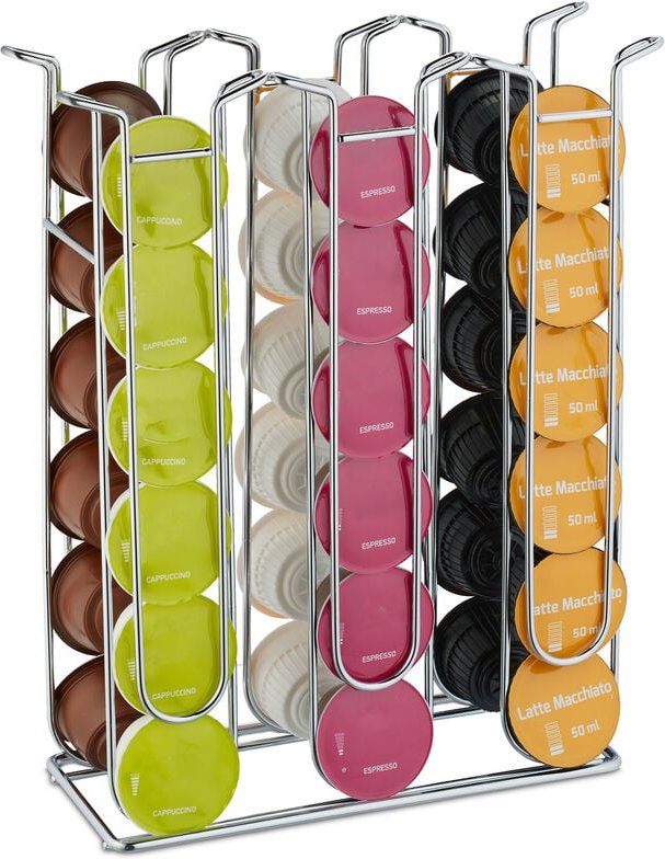Relaxdays - Kapselhalter kompatibel mit Dolce Gusto, 36 Kapseln, Kapselständer Metall, hbt: 32,5 x 26,5 x 9,5 cm, silber