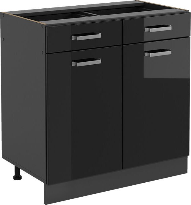 Vicco - Küchenunterschrank R-Line, Schwarz Hochglanz, 80 cm ohne Arbeitsplatte