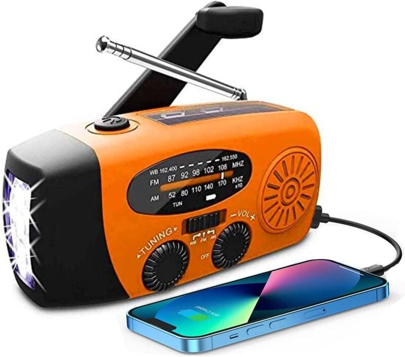 Solarradio, tragbares Kurbelradio, Generatorradio mit AM/FM, Notfall-Kurbelradio, 2000 mAh Lade-Powerbank, USB-Handylade...