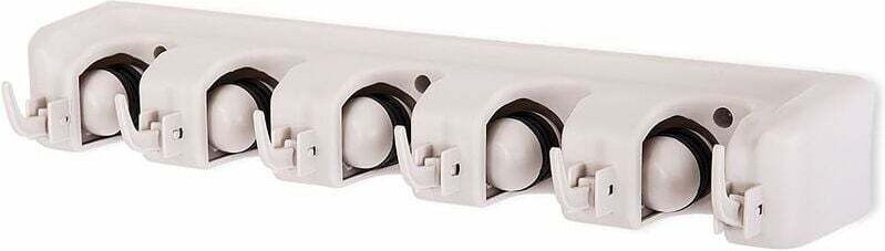 Besenhalter zur Wandmontage, Besenhalter mit 5 Schlitzen und 6 Haken zur Aufbewahrung von Besen