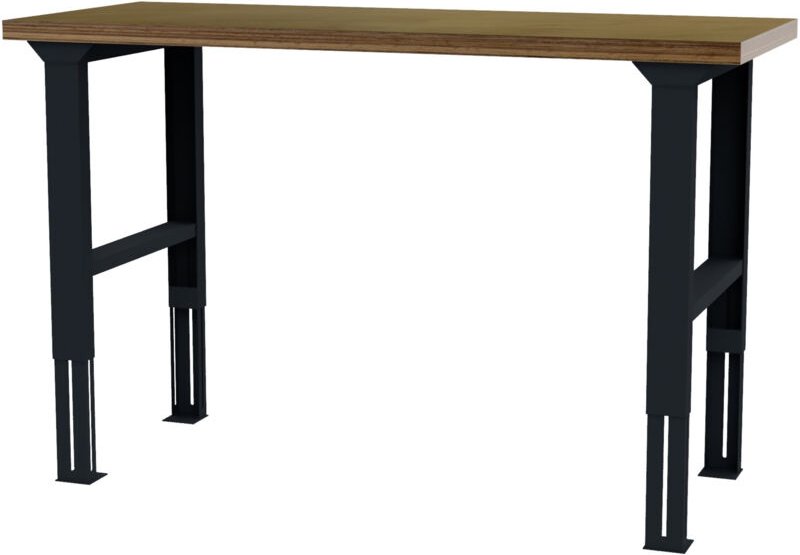 Höhenverstellbarer Werktisch, 1500x600x760-1060mm, aus Stahl und Buche, pulverbeschichtet - Stier