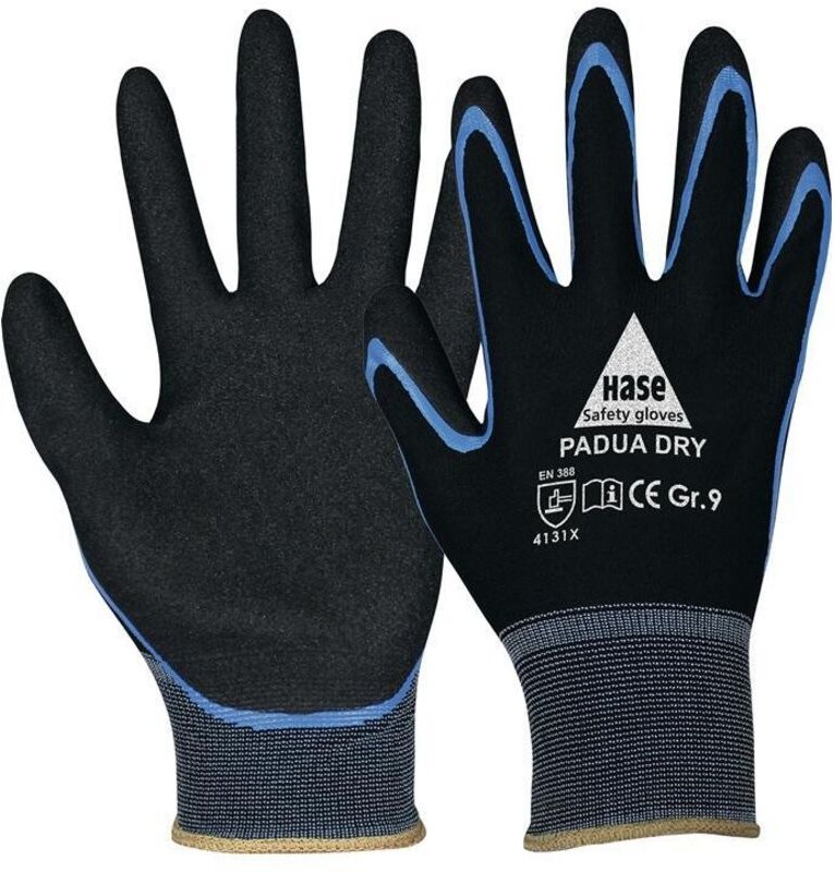 Hase Safety Gloves - hase 508640-9 Handschuhe Padua Dry Größe 9 schwarz/blau en 388 PSA-Kategorie ii