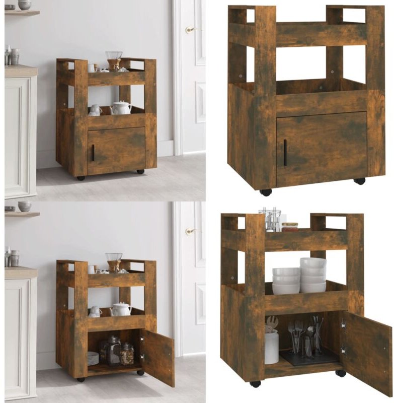 Küchenwagen Räuchereiche 60x45x80 cm Holzwerkstoff - Küchenwagen - Holzwerkstoff - Kücheninsel - Küchentisch - Regal - H...