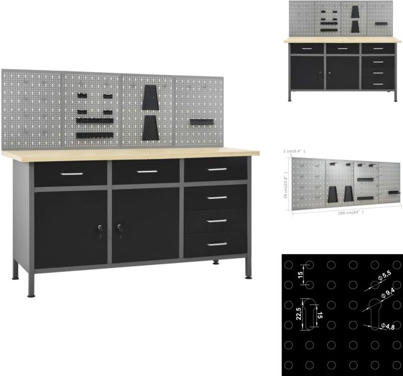 Vidaxl - Werkbänke - Living Werkbank mit 4 Werkzeugwänden - Braun