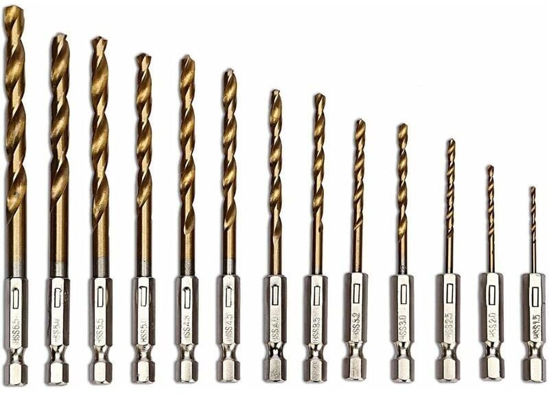 13-teilige HSS-Spiralbohrer (1,5–6,5 mm) mit Sechskantschaft und Titannitrid-Beschichtung
