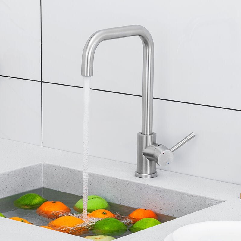Cecipa Max - cecipa Küchenarmatur aus gebürstetem Edelstahl, Küchenarmatur mit hohem und gebogenem Auslauf, 360° drehbar